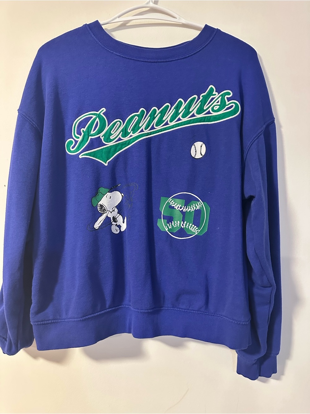 H&M Royal Blue Peanuts Graphic Sweatshirt with Green and White Details
